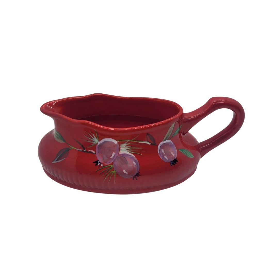 Tracy Porter Jolly Ol Snowy Red Ceramic Gravy‎ Boat Berry Botanical Holiday